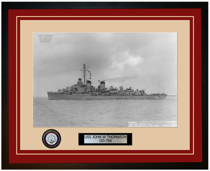 USS JOHN W THOMASON DD-760 Framed Navy Ship Photo Burgundy