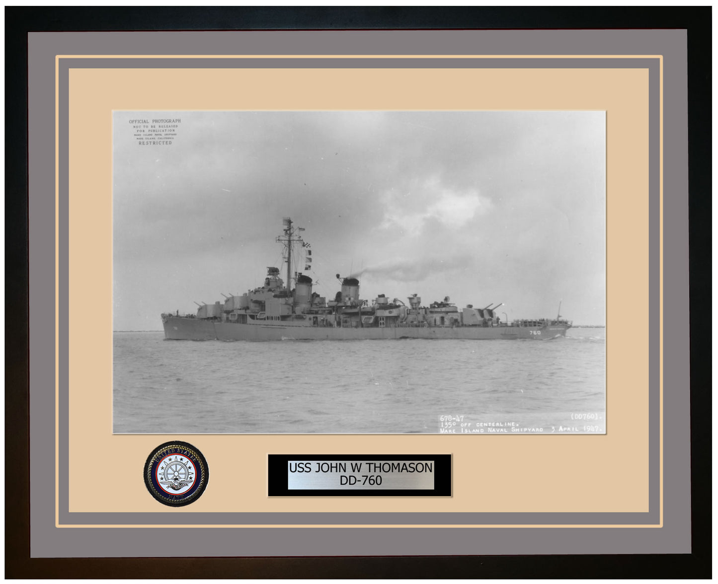 USS JOHN W THOMASON DD-760 Framed Navy Ship Photo Grey