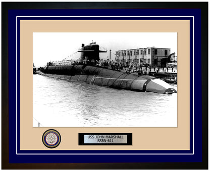 USS John Marshall SSBN-611 Framed Navy Ship Photo Blue