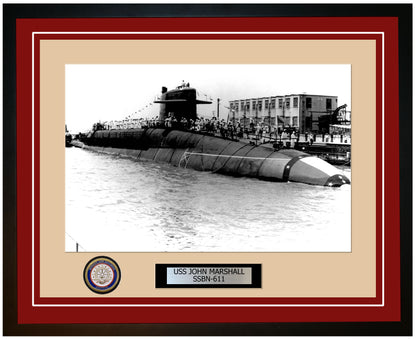 USS John Marshall SSBN-611 Framed Navy Ship Photo Burgundy