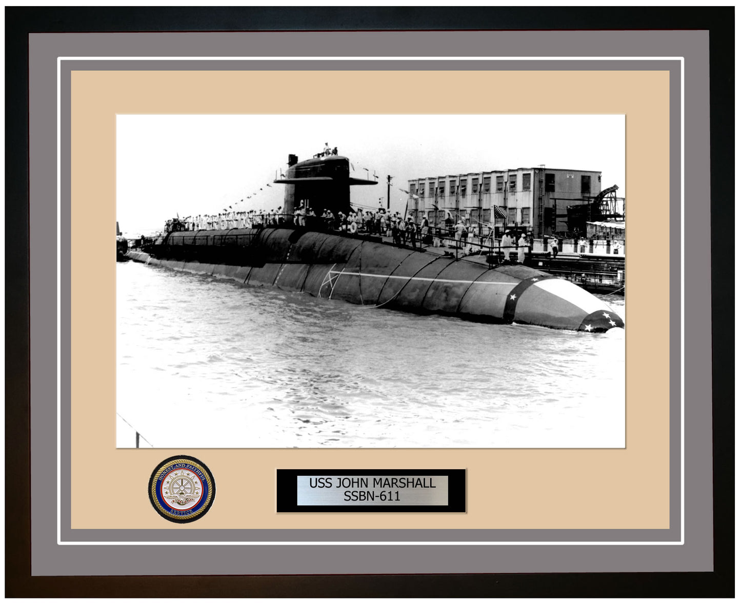 USS John Marshall SSBN-611 Framed Navy Ship Photo Grey
