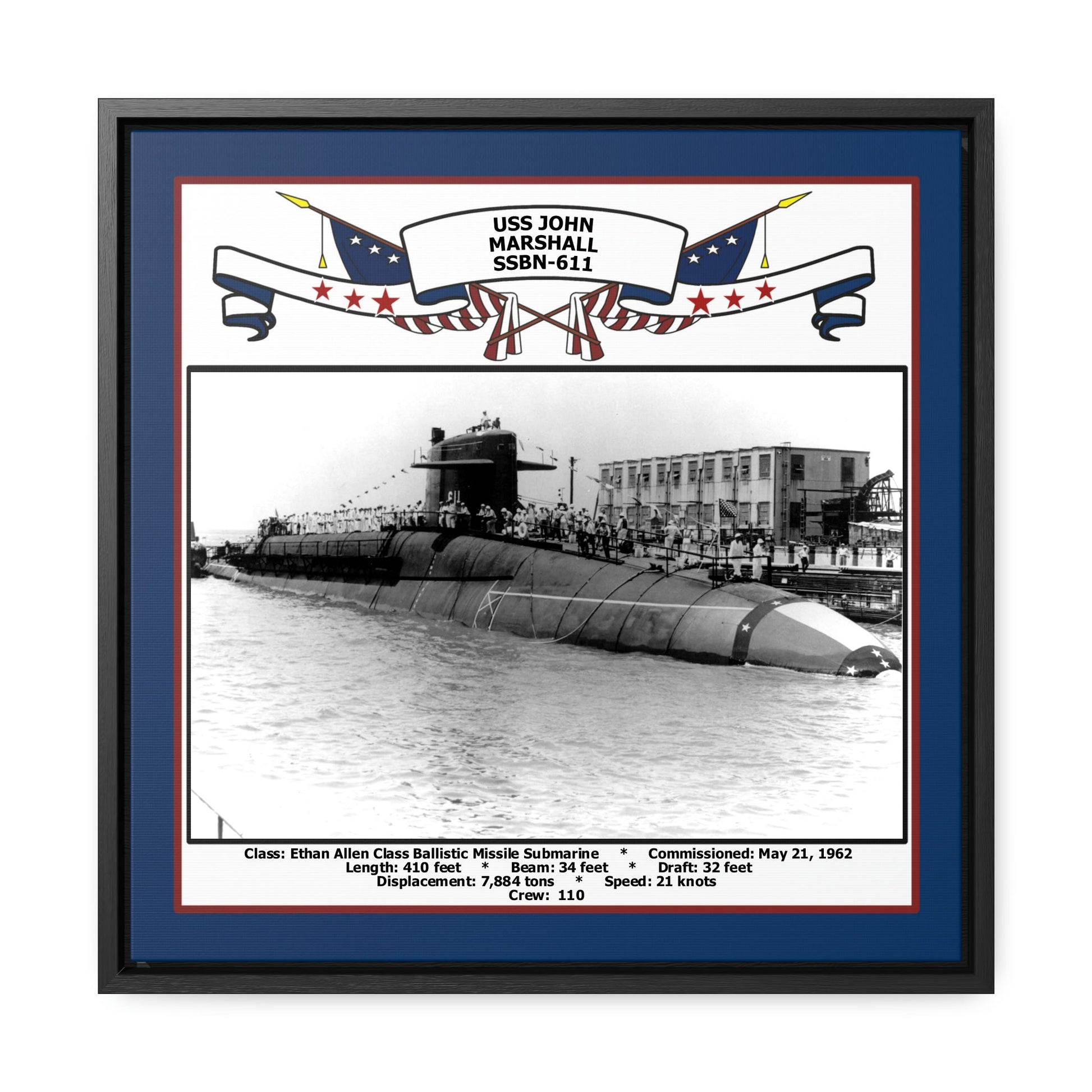 USS John Marshall SSBN-611 Navy Floating Frame Photo Front View
