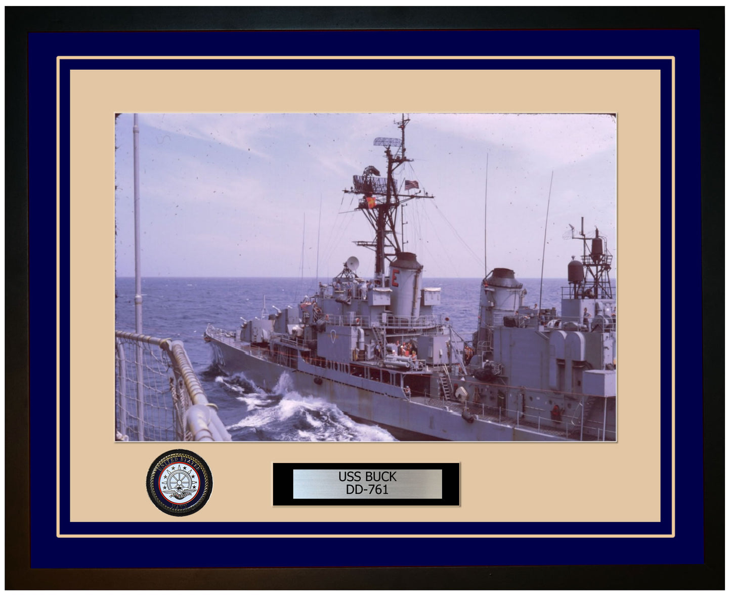 USS BUCK DD-761 Framed Navy Ship Photo Blue