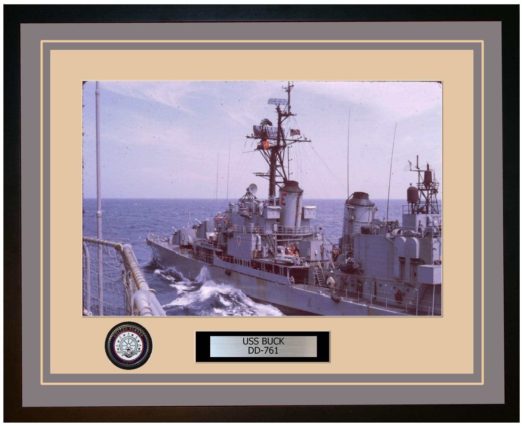 USS BUCK DD-761 Framed Navy Ship Photo Grey