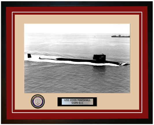USS John Marshall SSBN-611 Framed Navy Ship Photo Burgundy