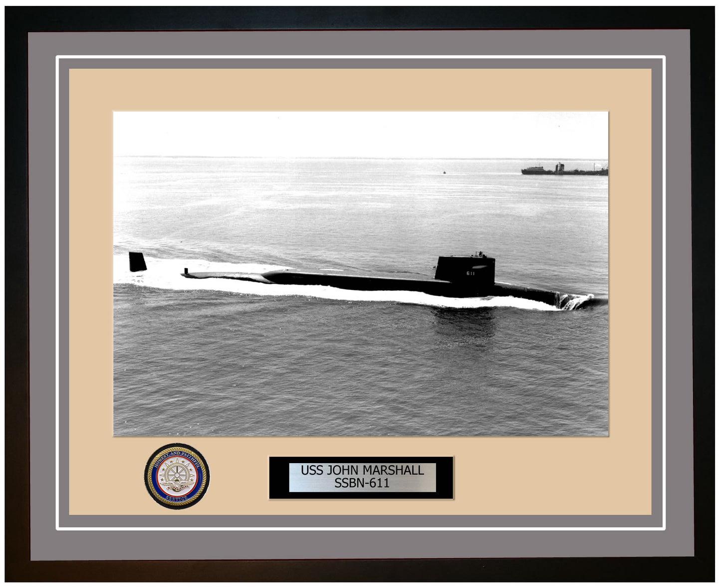 USS John Marshall SSBN-611 Framed Navy Ship Photo Grey