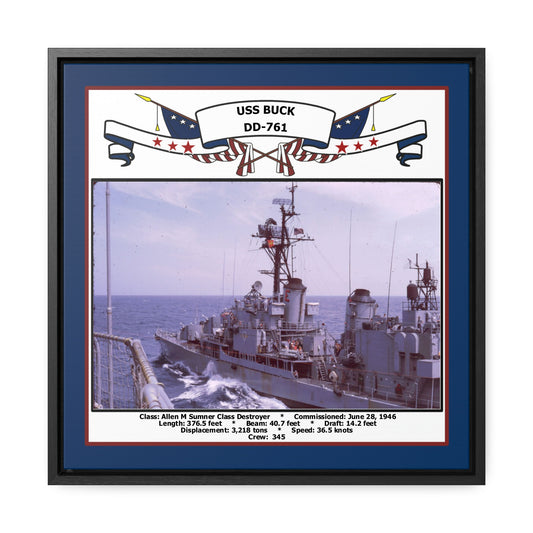 USS Buck DD-761 Navy Floating Frame Photo Front View