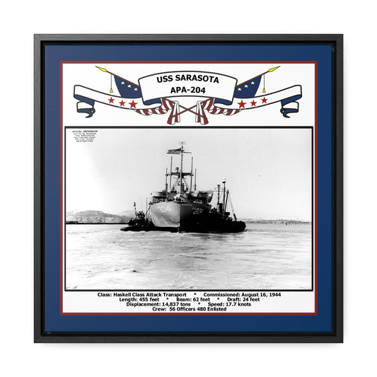 USS Sarasota APA-204 Navy Floating Frame Photo Front View
