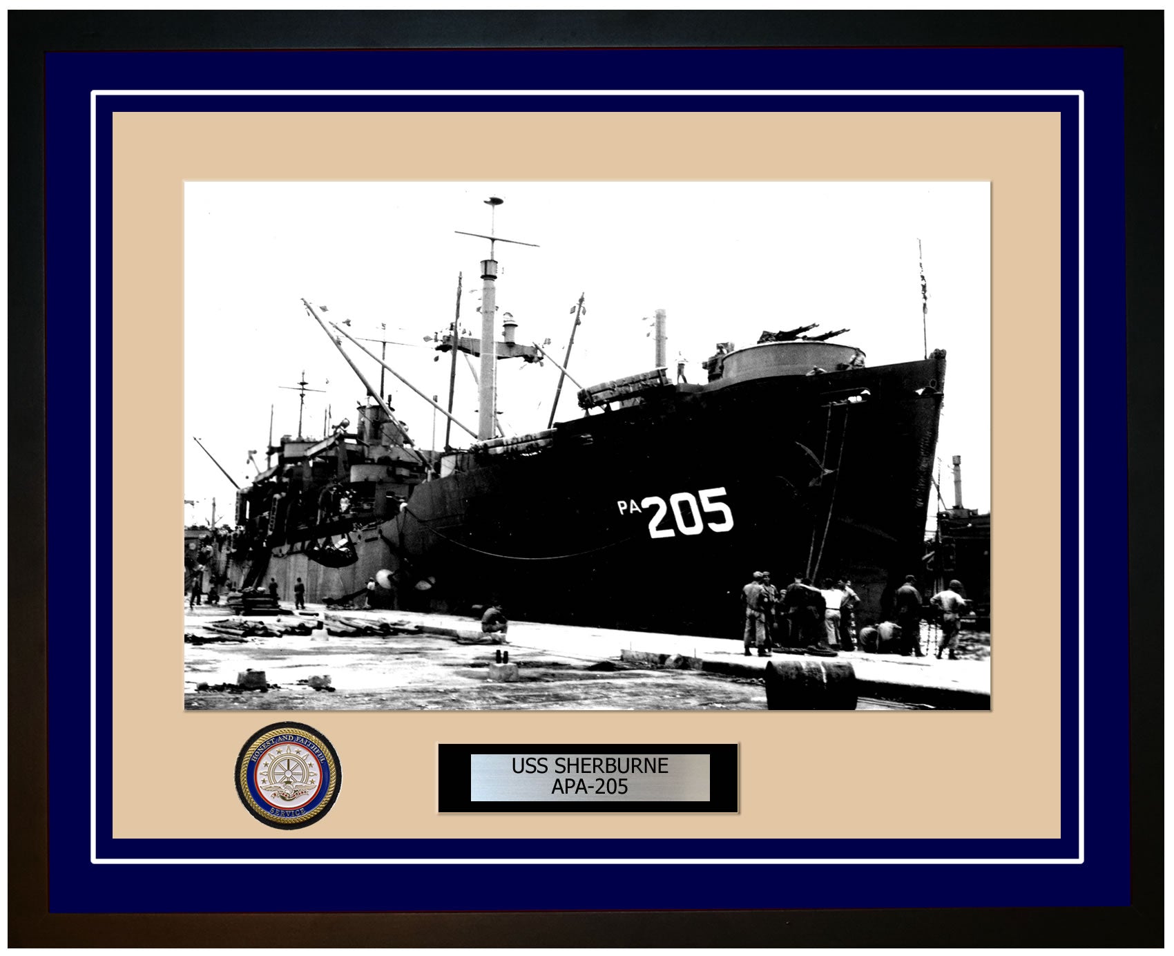 USS Sherburne APA-205 Framed Navy Ship Photo Blue