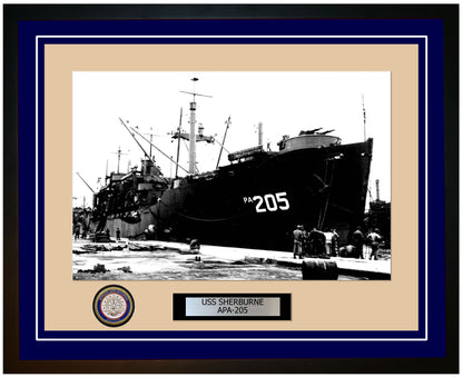 USS Sherburne APA-205 Framed Navy Ship Photo Blue