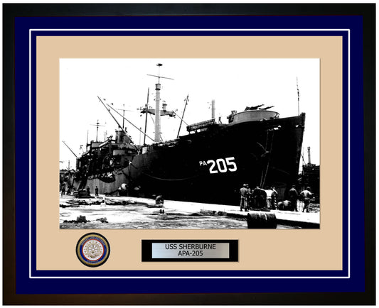 USS Sherburne APA-205 Framed Navy Ship Photo Blue