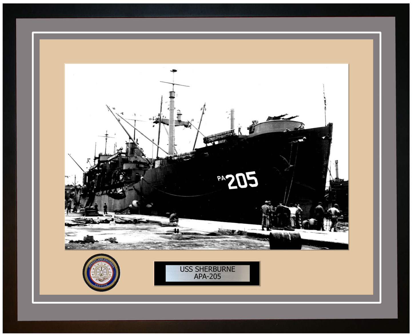 USS Sherburne APA-205 Framed Navy Ship Photo Grey