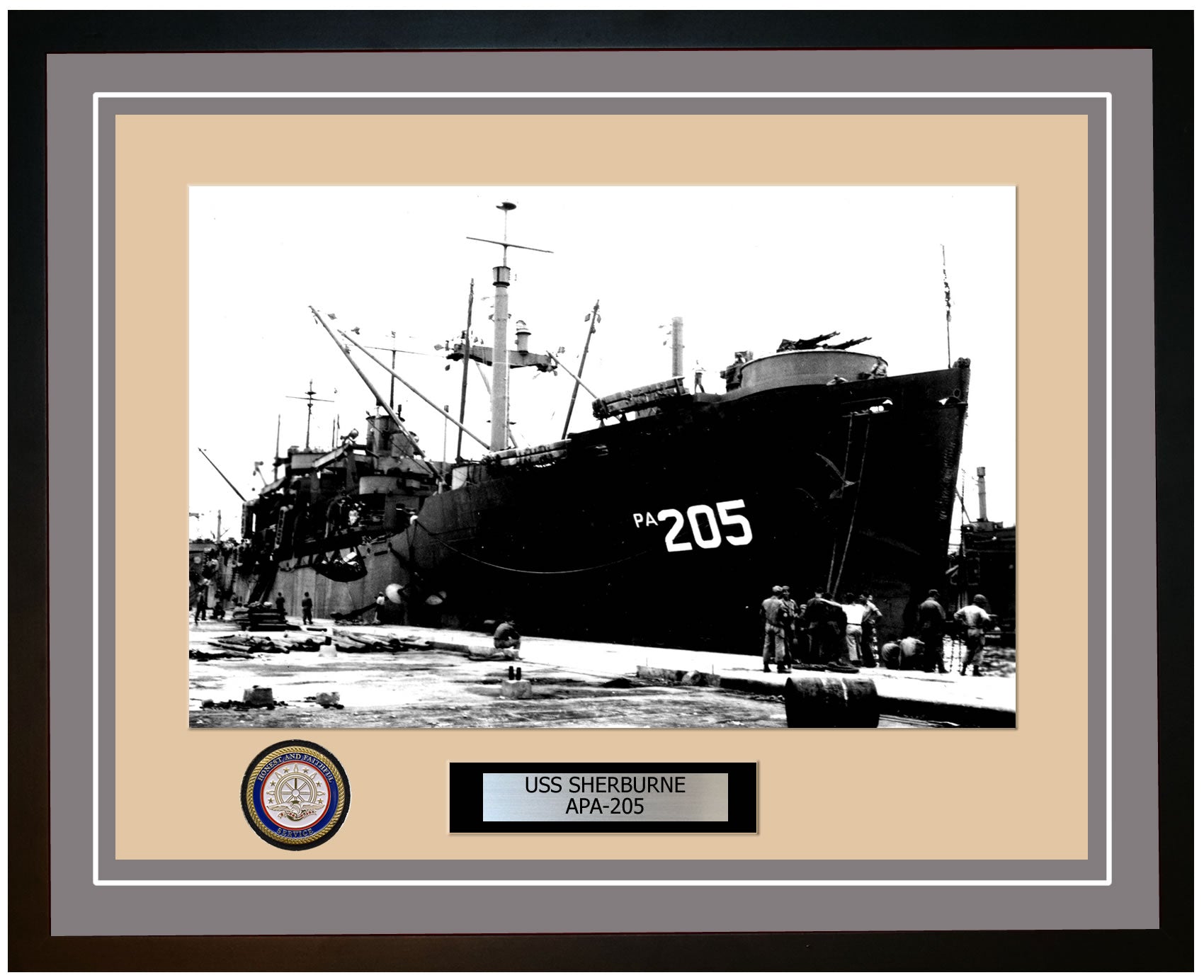 USS Sherburne APA-205 Framed Navy Ship Photo Grey