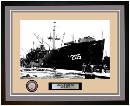 USS Sherburne APA-205 Framed Navy Ship Photo Grey