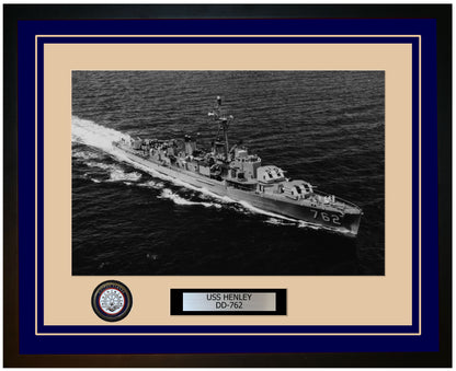 USS HENLEY DD-762 Framed Navy Ship Photo Blue