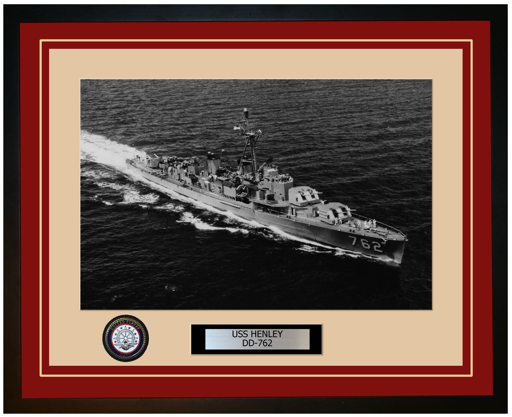 USS HENLEY DD-762 Framed Navy Ship Photo Burgundy