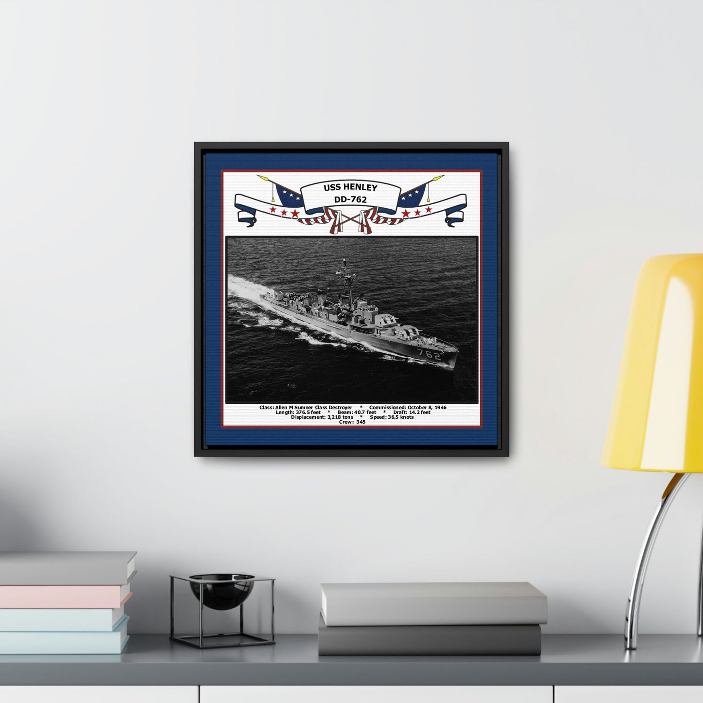 USS Henley DD-762 Navy Floating Frame Photo Desk View