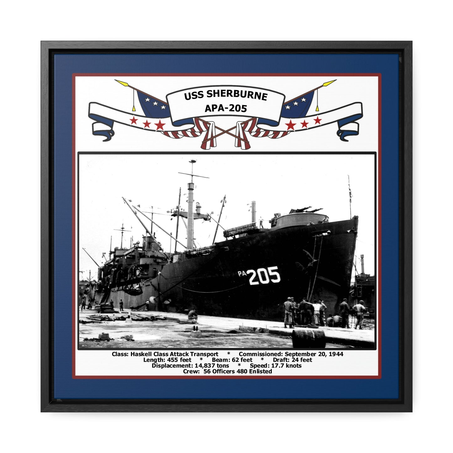 USS Sherburne APA-205 Navy Floating Frame Photo Front View
