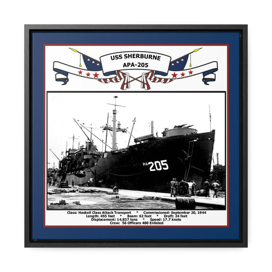 USS Sherburne APA-205 Navy Floating Frame Photo Front View