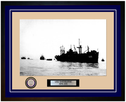USS Sherburne APA-205 Framed Navy Ship Photo Blue