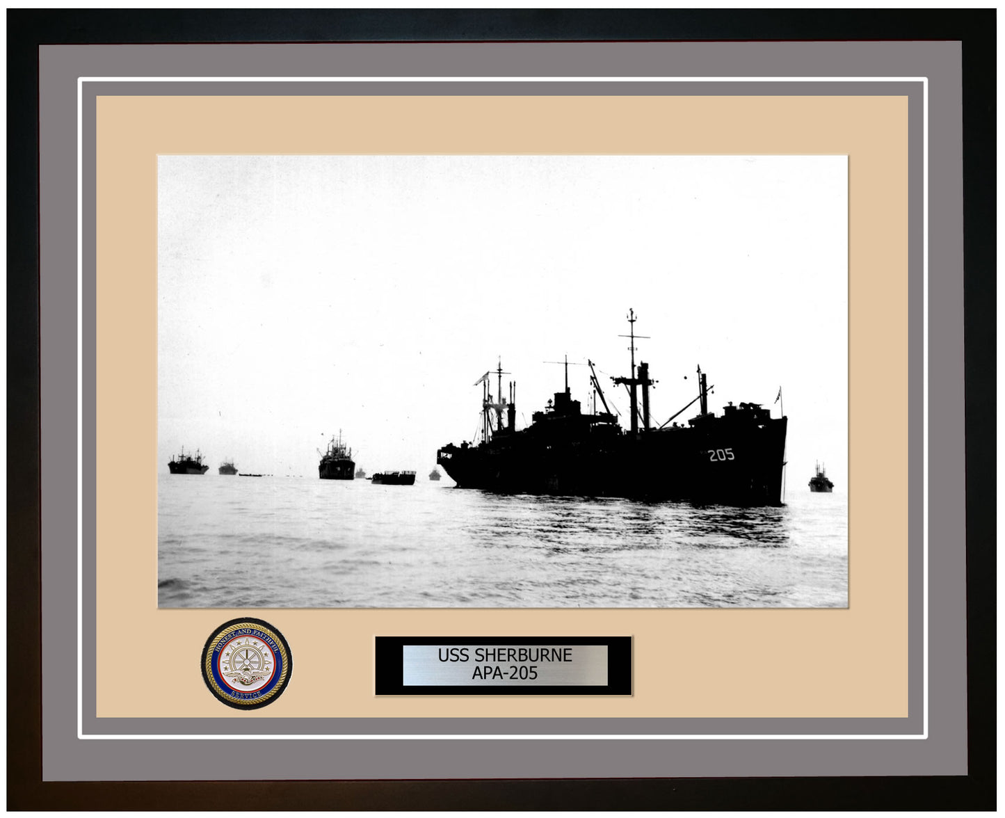USS Sherburne APA-205 Framed Navy Ship Photo Grey