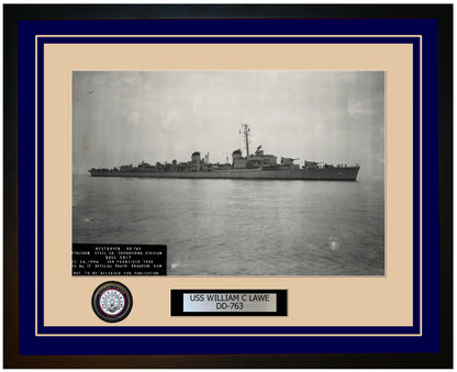 USS WILLIAM C LAWE DD-763 Framed Navy Ship Photo Blue
