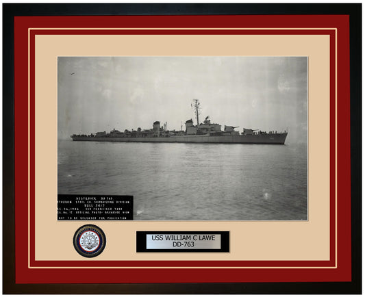 USS WILLIAM C LAWE DD-763 Framed Navy Ship Photo Burgundy