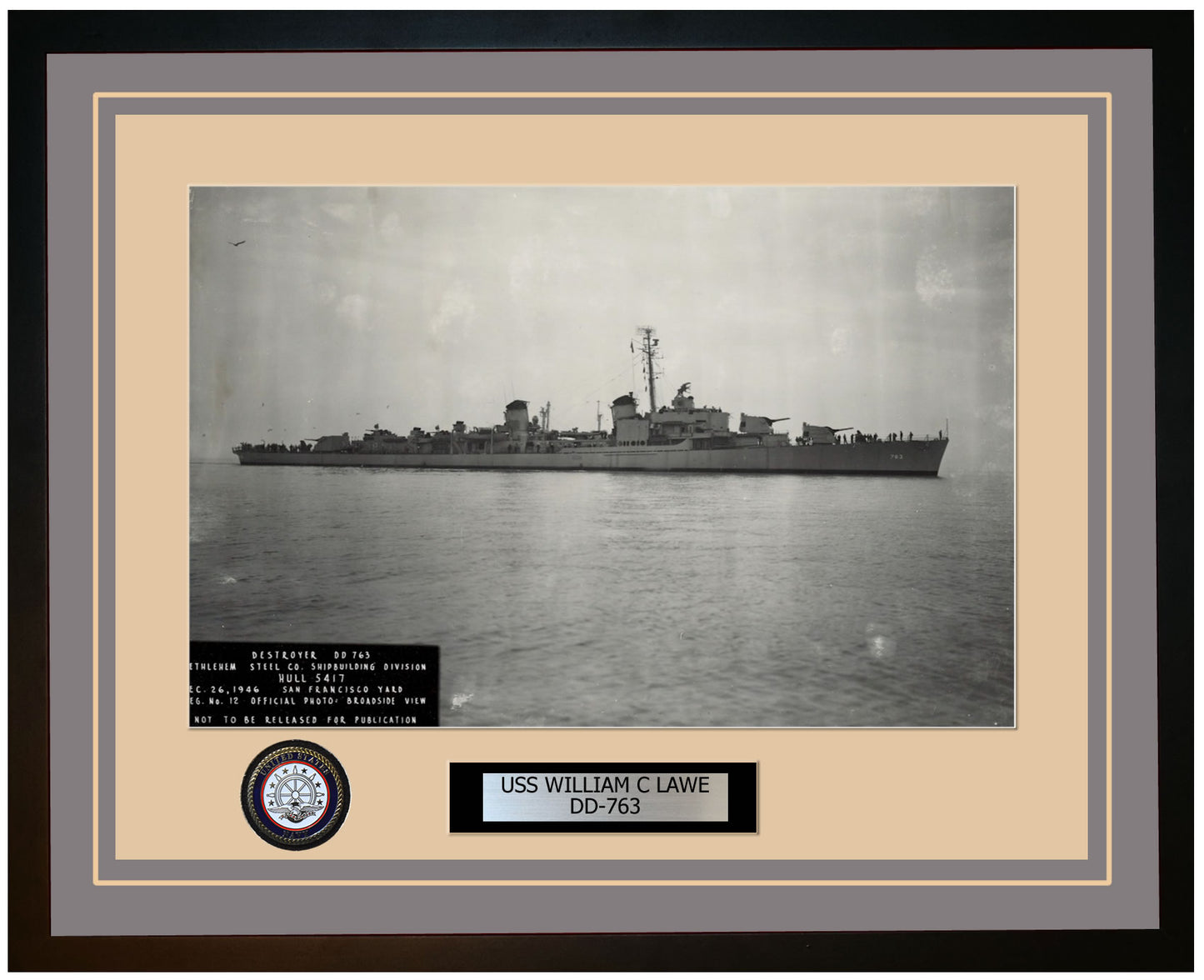 USS WILLIAM C LAWE DD-763 Framed Navy Ship Photo Grey
