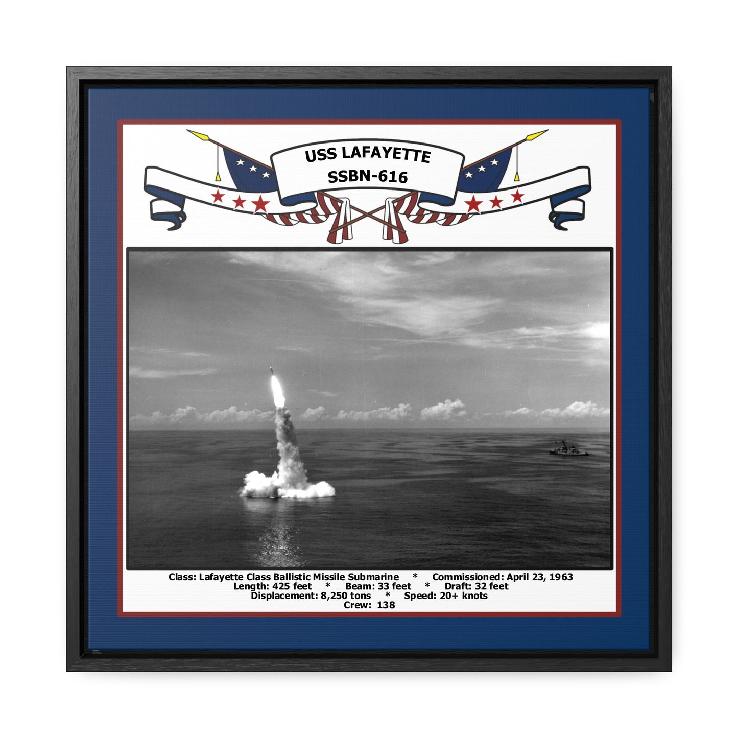 USS Lafayette SSBN-616 Navy Floating Frame Photo Front View