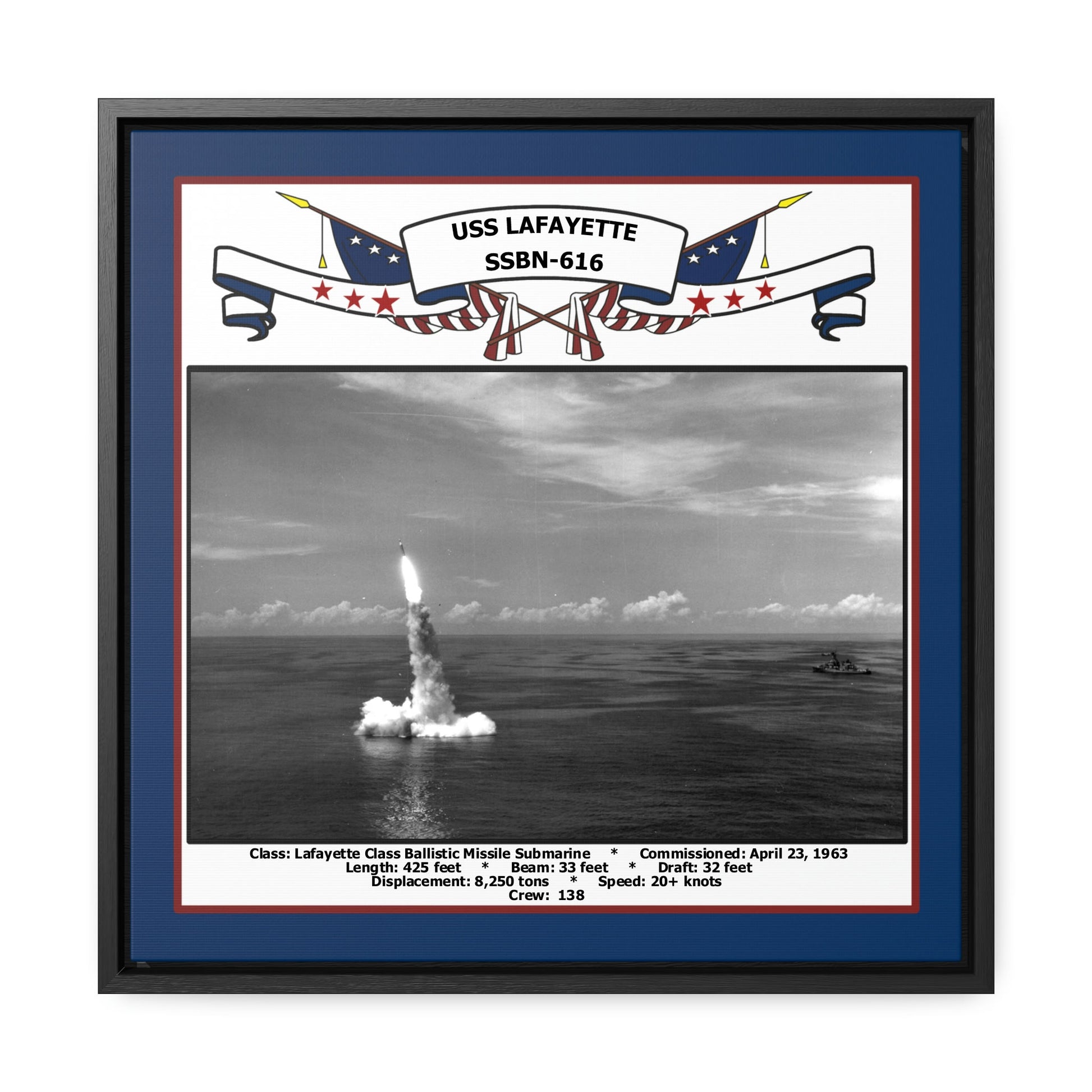 USS Lafayette SSBN-616 Navy Floating Frame Photo Front View