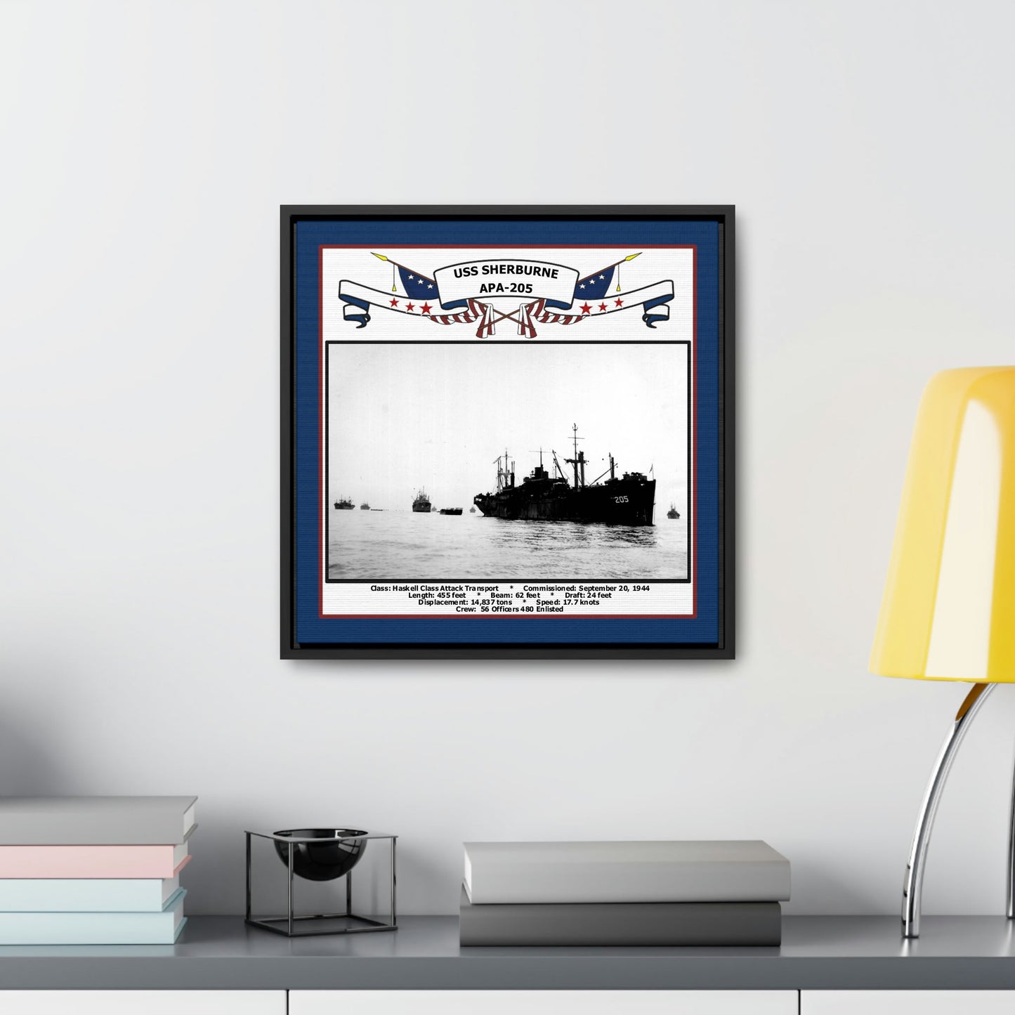 USS Sherburne APA-205 Navy Floating Frame Photo Desk View