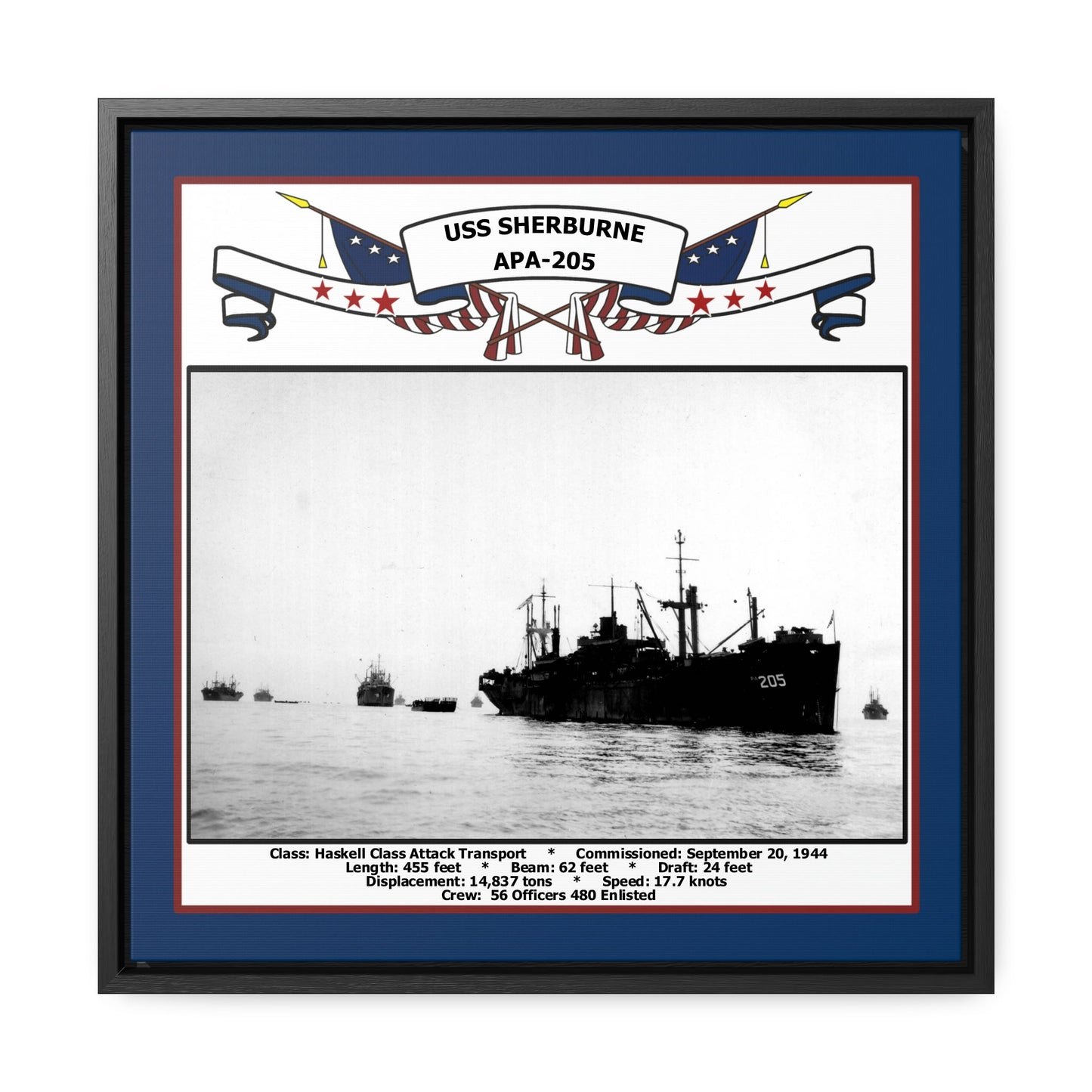 USS Sherburne APA-205 Navy Floating Frame Photo Front View