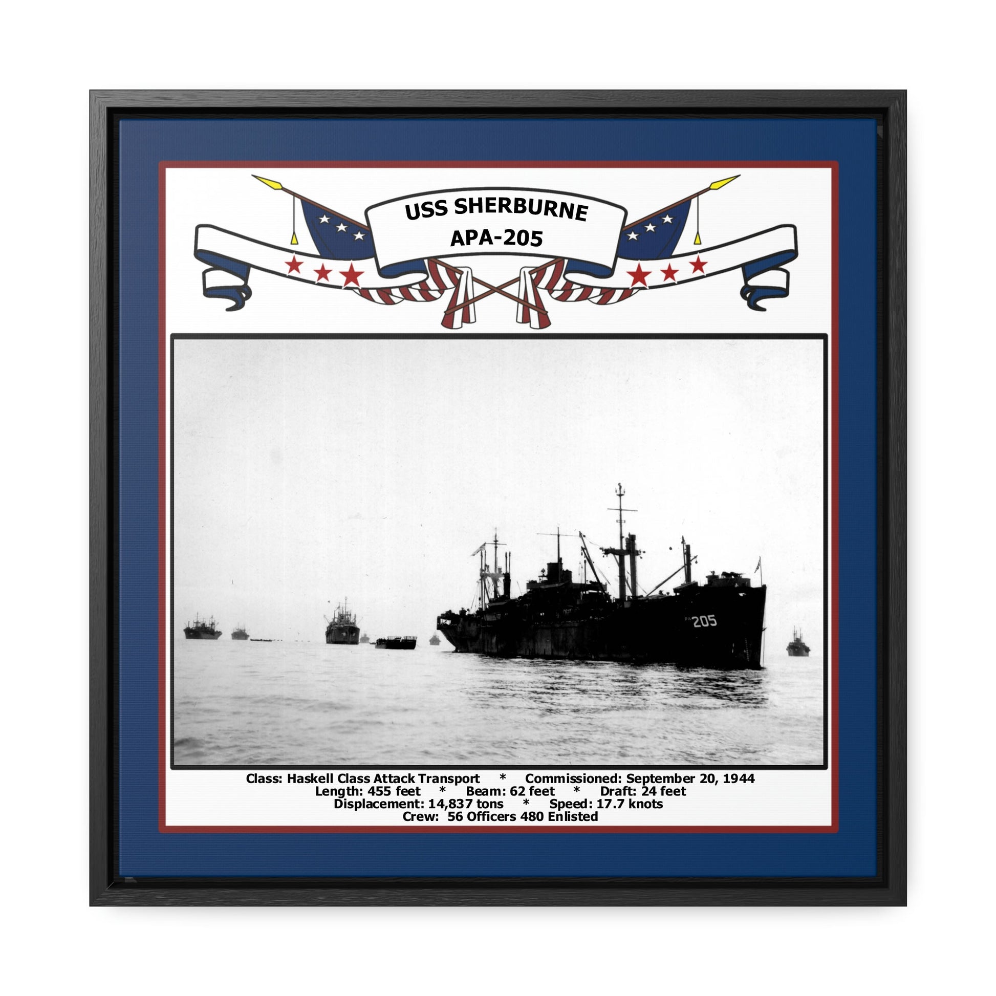 USS Sherburne APA-205 Navy Floating Frame Photo Front View