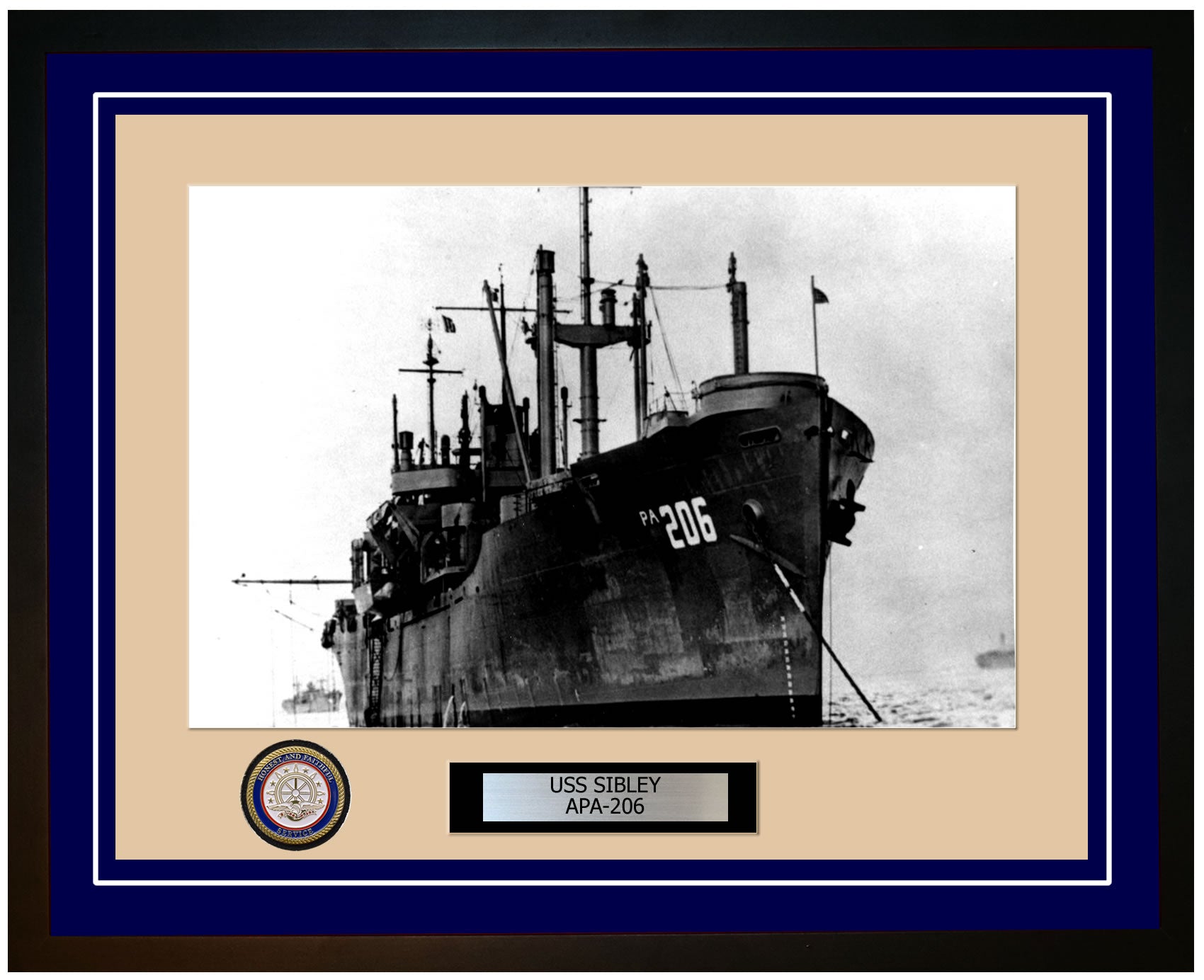 USS Sibley APA-206 Framed Navy Ship Photo Blue