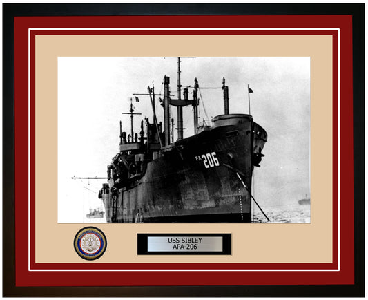 USS Sibley APA-206 Framed Navy Ship Photo Burgundy