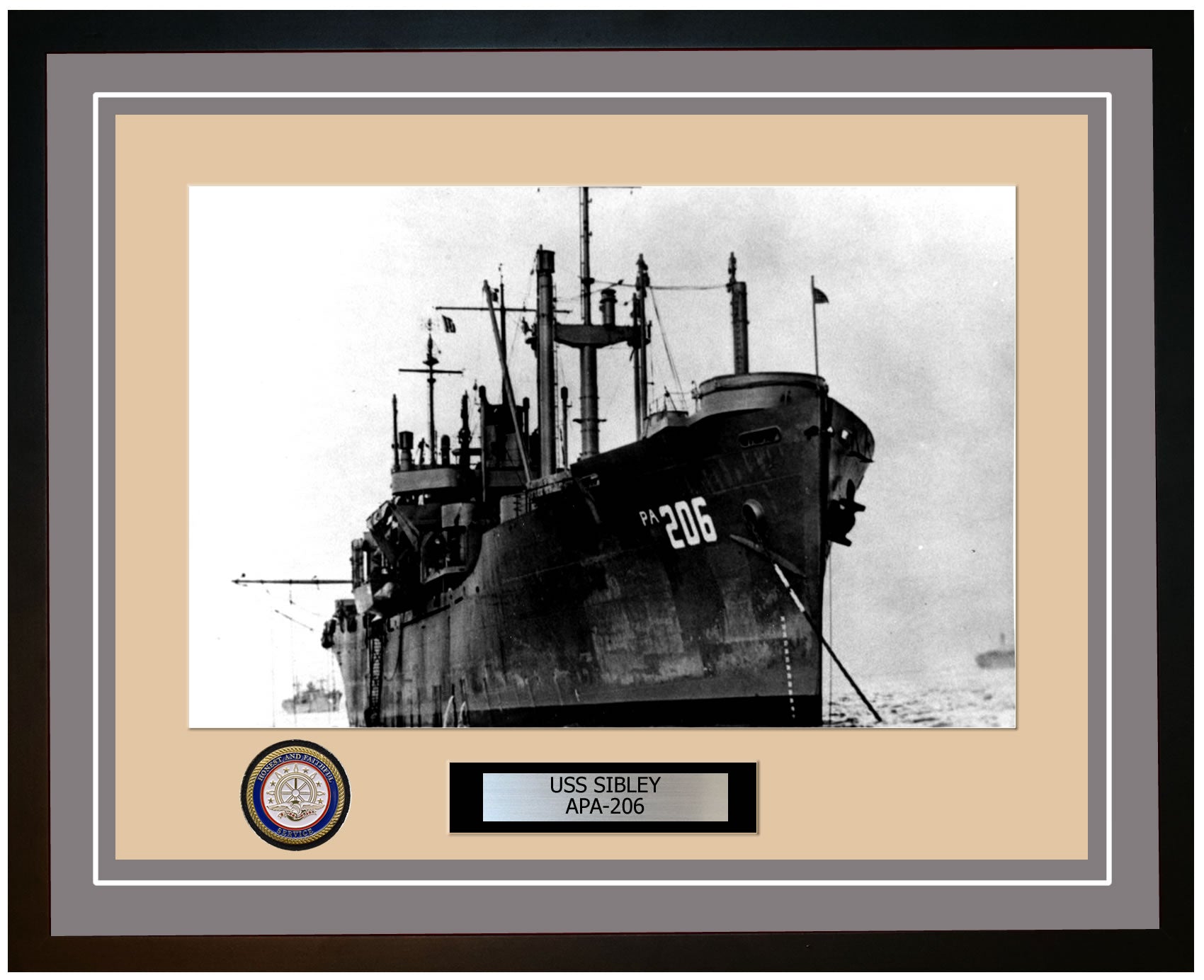 USS Sibley APA-206 Framed Navy Ship Photo Grey