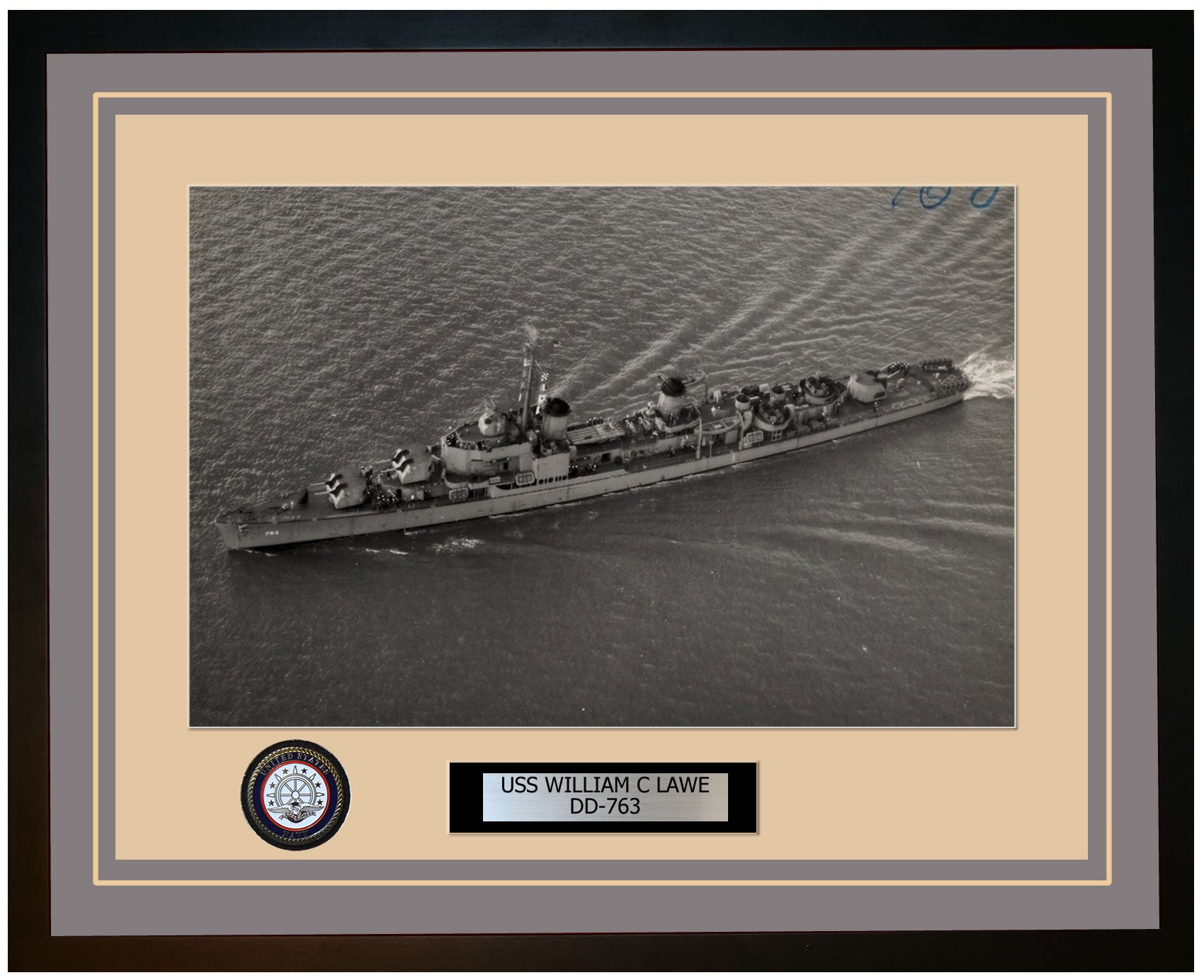 USS WILLIAM C LAWE DD-763 Framed Navy Ship Photo Grey