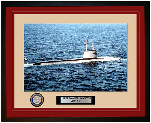 USS Alexander Hamilton SSBN-617 Framed Navy Ship Photo Burgundy