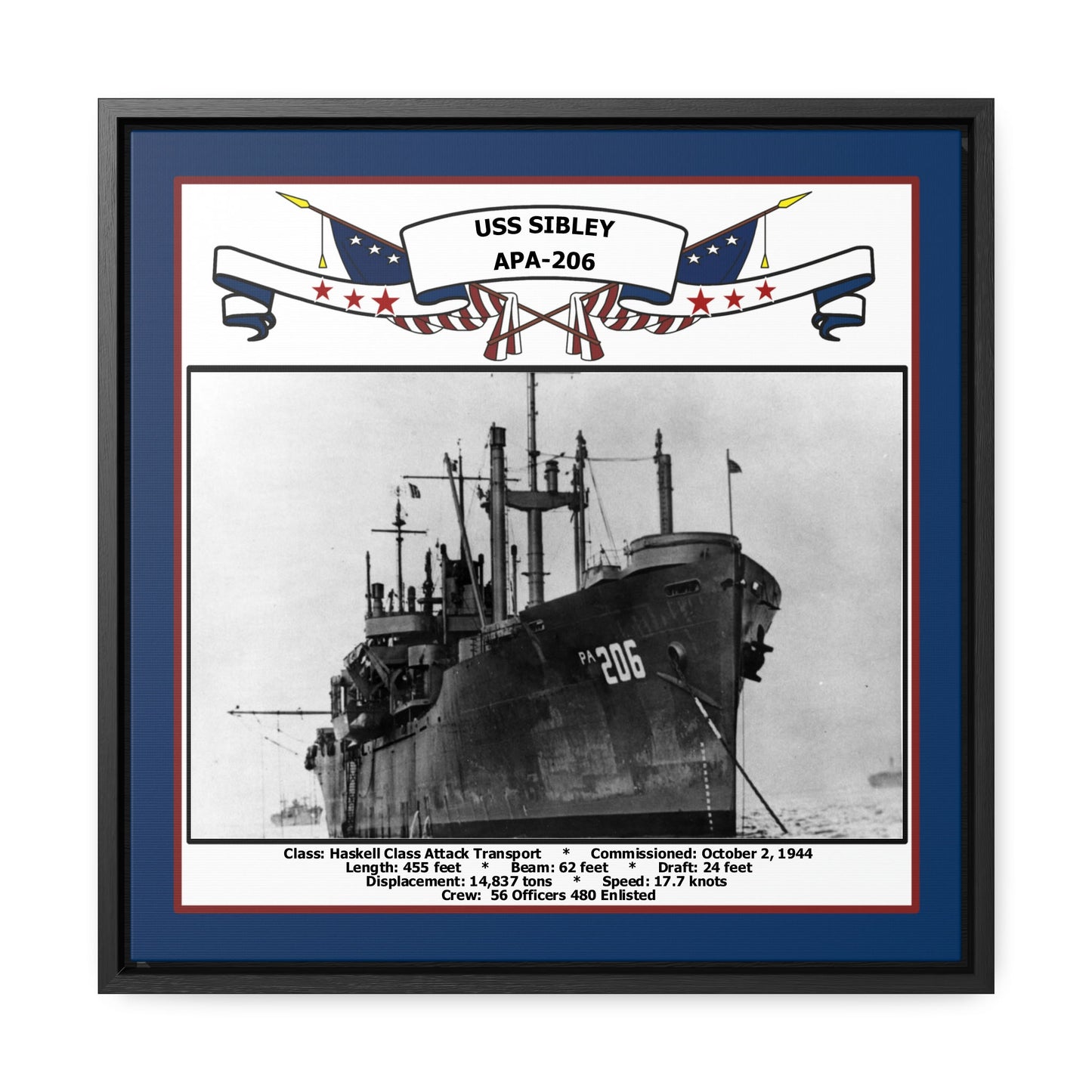 USS Sibley APA-206 Navy Floating Frame Photo Front View