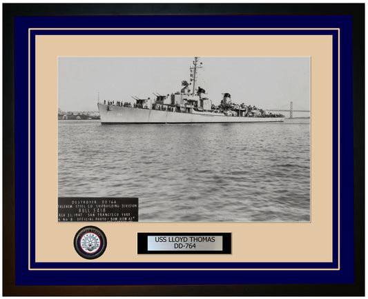 USS LLOYD THOMAS DD-764 Framed Navy Ship Photo Blue