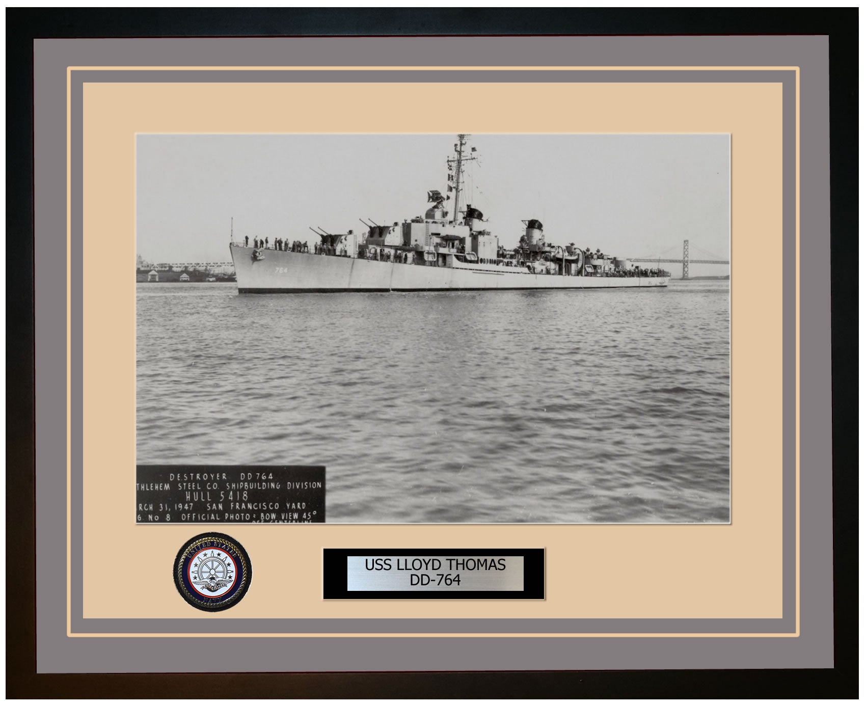 USS LLOYD THOMAS DD-764 Framed Navy Ship Photo Grey