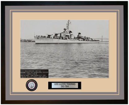 USS LLOYD THOMAS DD-764 Framed Navy Ship Photo Grey