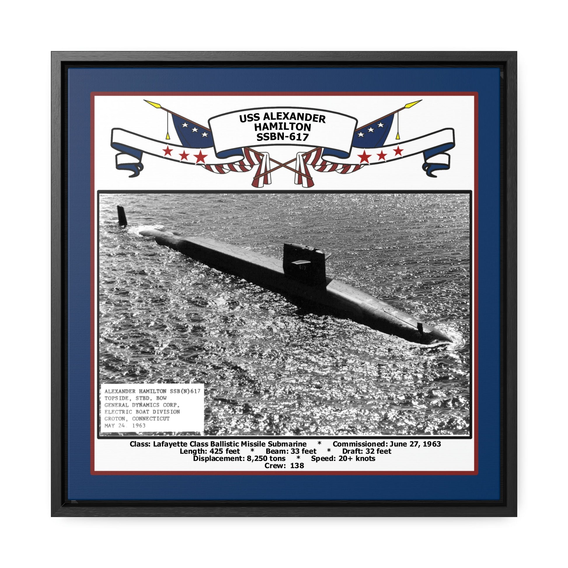 USS Alexander Hamilton SSBN-617 Navy Floating Frame Photo Front View
