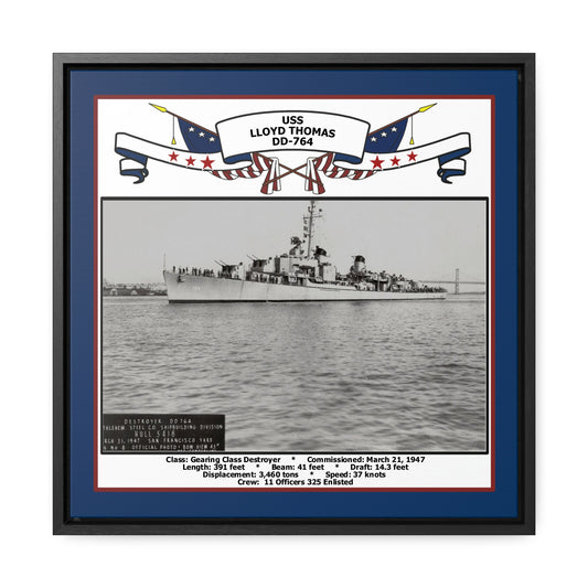 USS Lloyd Thomas DD-764 Navy Floating Frame Photo Front View