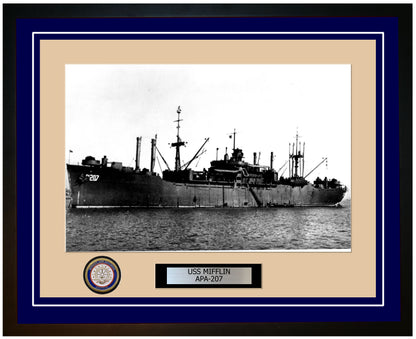 USS Mifflin APA-207 Framed Navy Ship Photo Blue