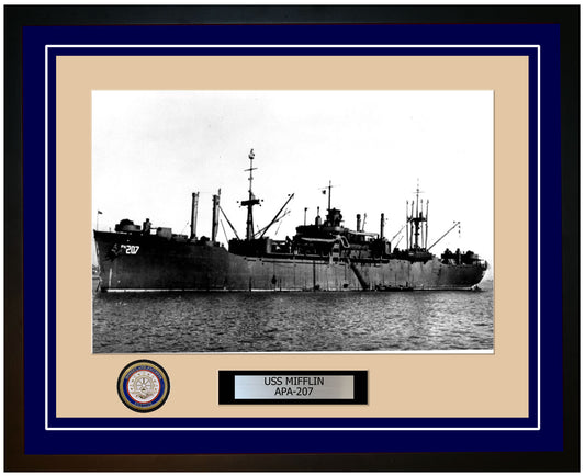 USS Mifflin APA-207 Framed Navy Ship Photo Blue
