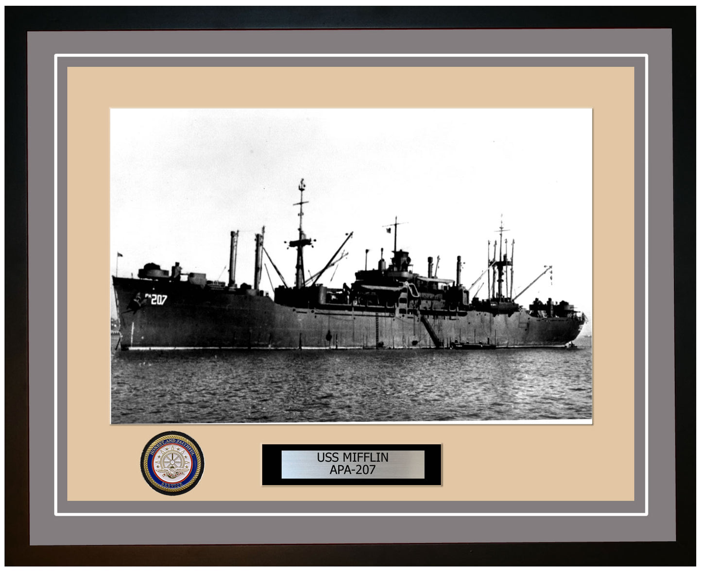 USS Mifflin APA-207 Framed Navy Ship Photo Grey