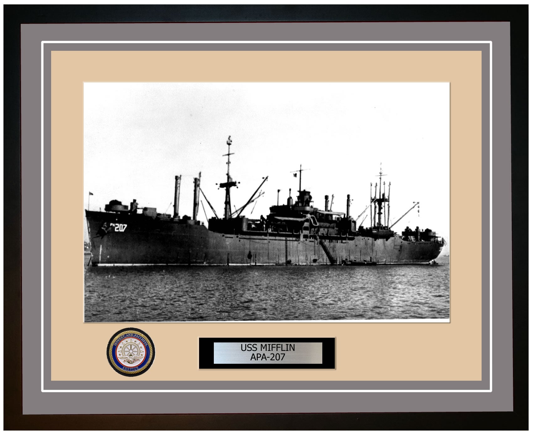 USS Mifflin APA-207 Framed Navy Ship Photo Grey