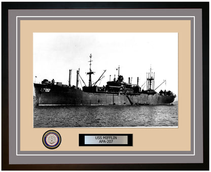 USS Mifflin APA-207 Framed Navy Ship Photo Grey