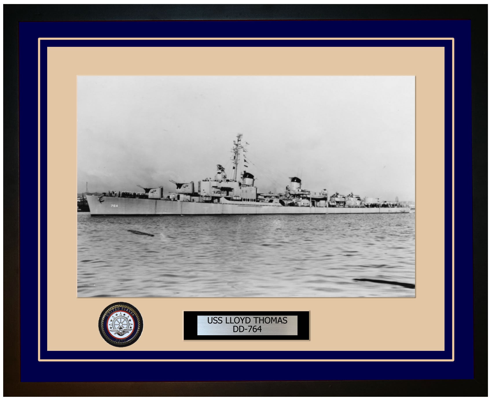USS LLOYD THOMAS DD-764 Framed Navy Ship Photo Blue
